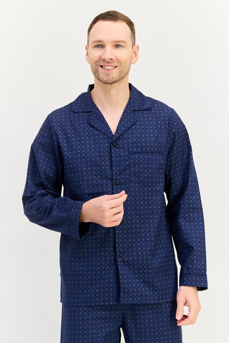 English Laundry Men 2 Pieces Allover Print Top And Pants Pyjama Set, Navy - Image 4