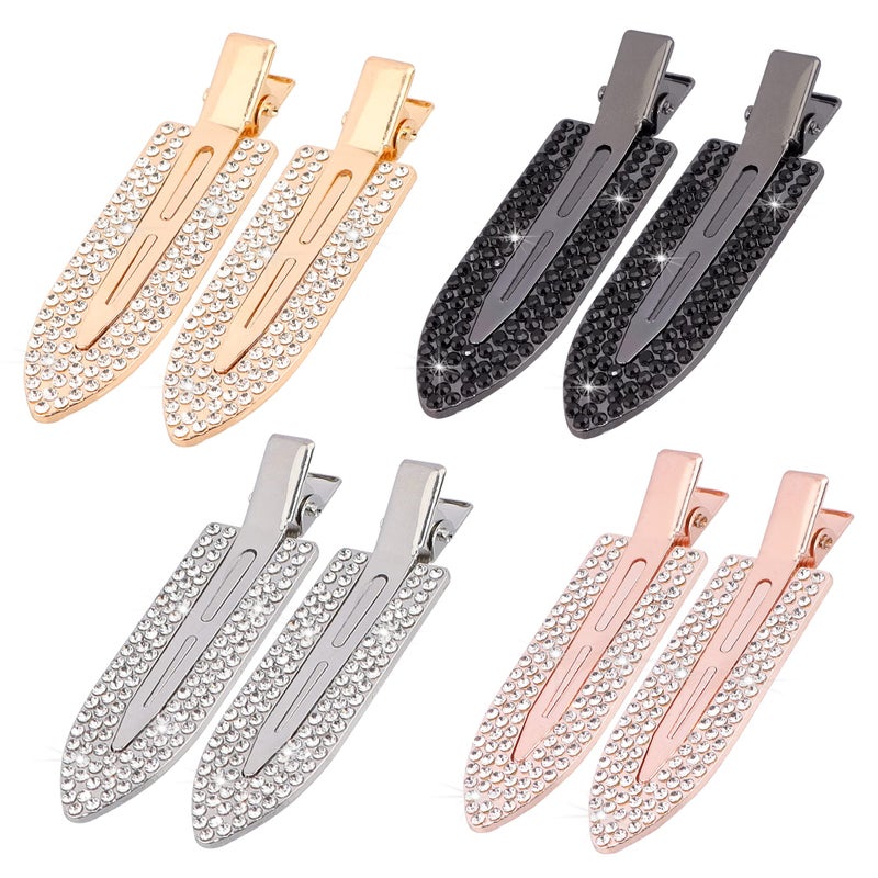 Magicsky 8PCS No Crease Hair Clips,Rhinestone No Bend Flat Barrettes,Diamond Metal Pin for Makeup Bang,Styling Tool for Women Girls, Silver Gold Black - Image 1