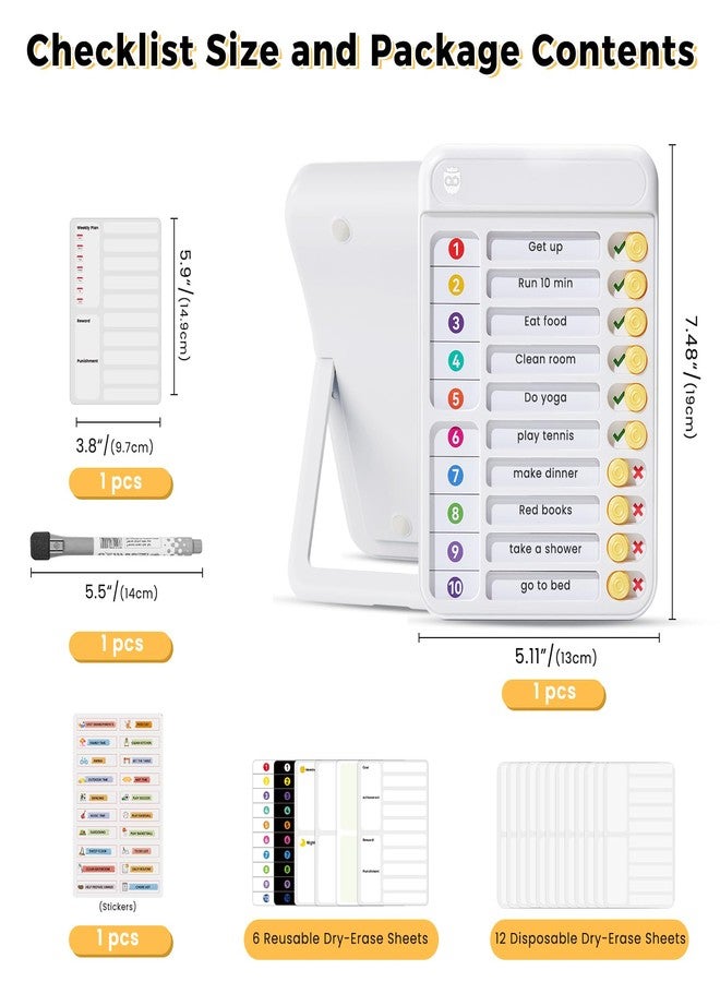 Owlprince Magnetic Chore Chart for Kids, ADHD Tools for Kids to Do List Checklist Task Board Routine Chart Visual Schedule for Fridge with 10 Sliders and Magnetic Marker - White - Image 2