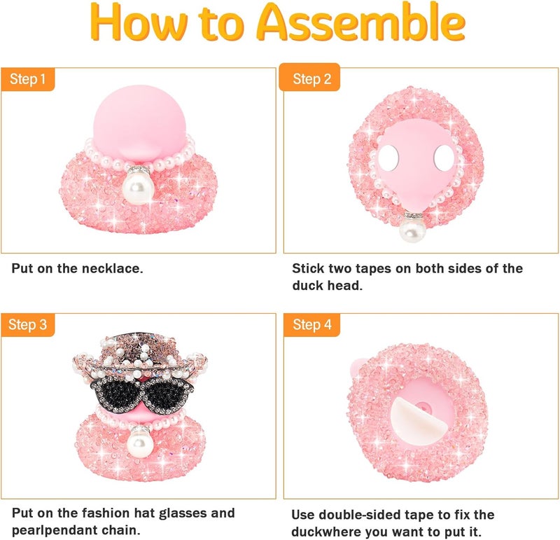 wonuu Pink Diamond Rubber Duck Car Ornaments Dashboard Decorations for Cool car Accessories - Image 2