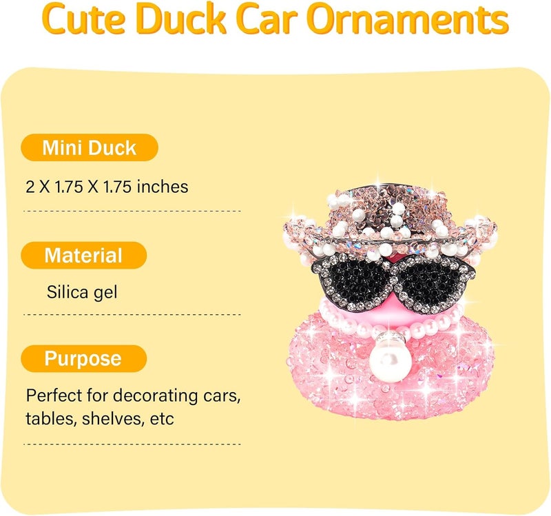 wonuu Pink Diamond Rubber Duck Car Ornaments Dashboard Decorations for Cool car Accessories - Image 3
