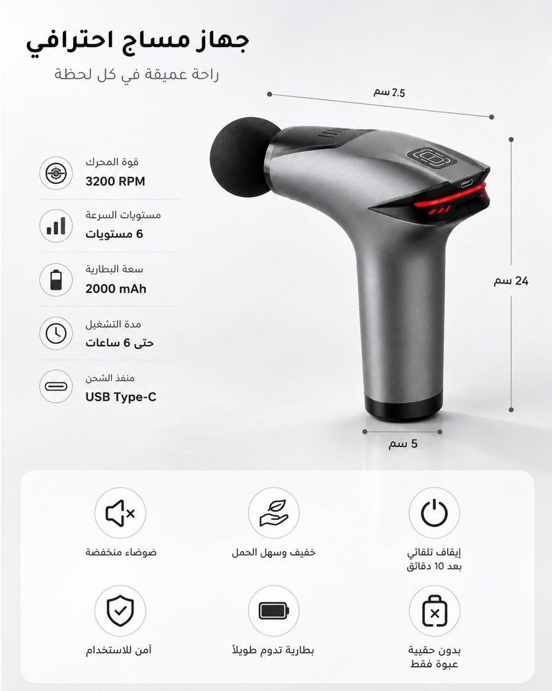 ريلاكس سمارت مسدس تدليك احترافي للأنسجة العميقة – جهاز مدلك كهربائي للعضلات لتخفيف آلام الظهر والرقبة والكتفين والقدمين – أداة مساج للجسم والنحافة وتحفيز الدورة الدموية - Image 5