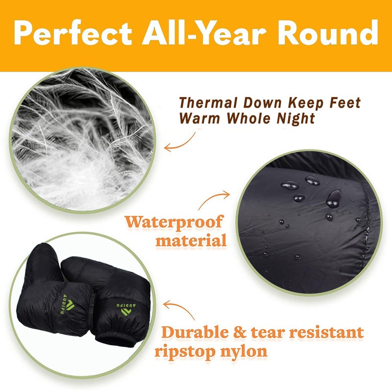 AUDIFU Down Booties Warm Socks Ultralight Sleeping Sock for Camping, Backpacking - Camp Sleeping Bag Tent Down Foot Warmer for Men & Women (Black, Large) - Image 5