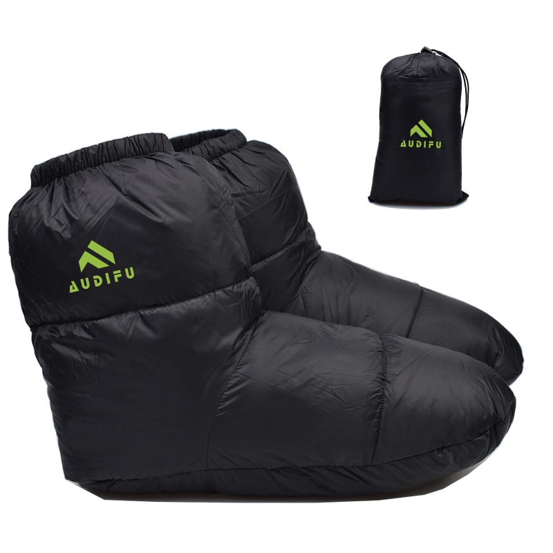 AUDIFU Down Booties Warm Socks Ultralight Sleeping Sock for Camping, Backpacking - Camp Sleeping Bag Tent Down Foot Warmer for Men & Women (Black, Large) - Image 1