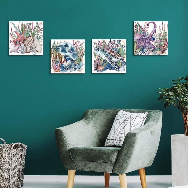 BPA Tropical Beach Wall Art - Ocean Animals Canvas Set - Image 3