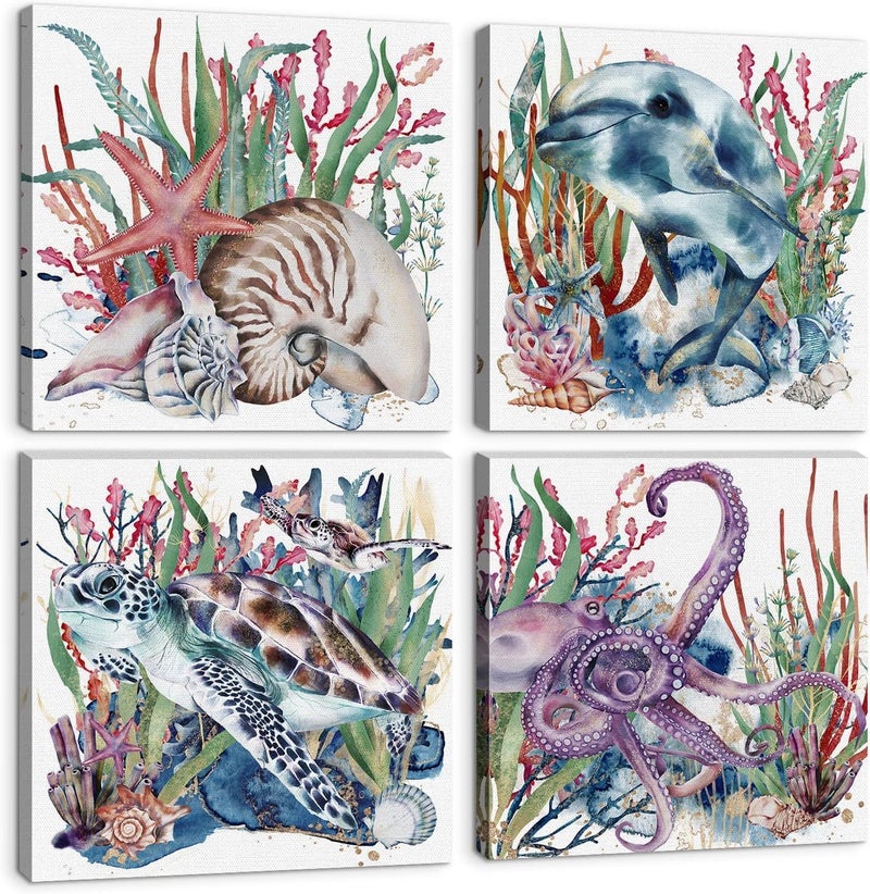 BPA Tropical Beach Wall Art - Ocean Animals Canvas Set - Image 1