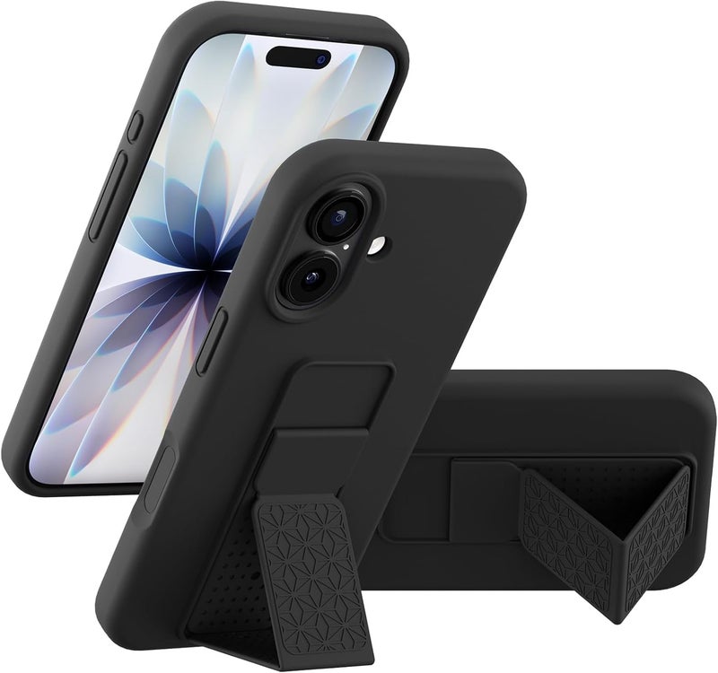 بورتوني حافظة iPhone 17، غطاء حامل إصبع مع حامل قابل للطي، حافظة سيليكون ناعمة متعددة الحوامل مغناطيسية للسيارة لهاتف iPhone 17 مقاس 6.3 بوصة (أسود، iPhone 17) - Image 1
