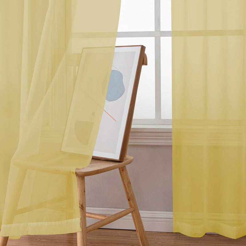 SimpleBrand Yellow Sheer Curtains 96 Inches Long, Light Filtering Rod Pocket Solid Color Window Sheer Curtain Panels, Elegant Curtains & Drapes for Living Room, Bedroom 2 Panels, 42" W x 96" L - Image 4