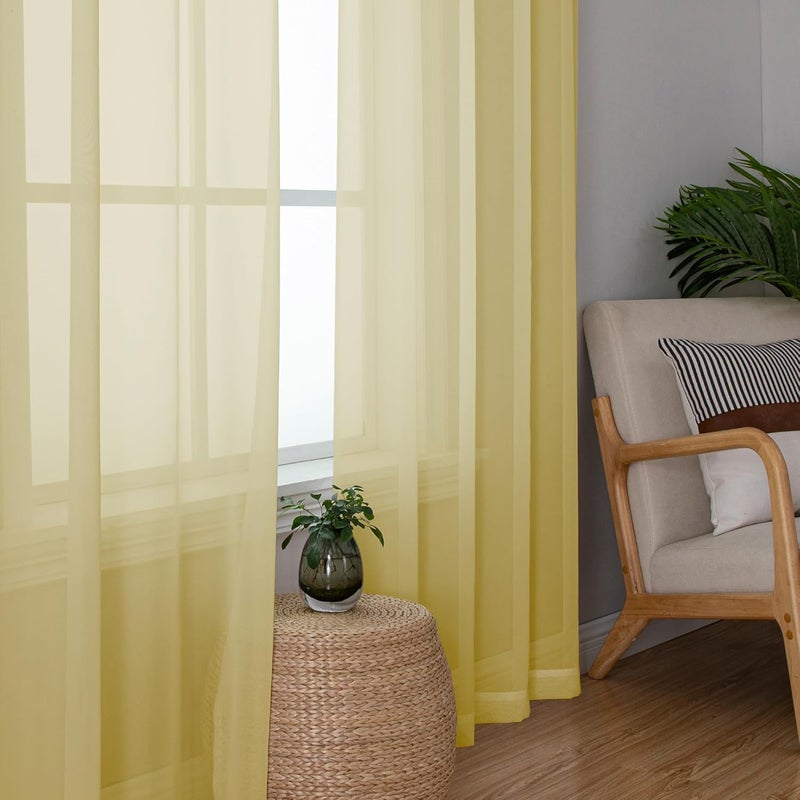 SimpleBrand Yellow Sheer Curtains 96 Inches Long, Light Filtering Rod Pocket Solid Color Window Sheer Curtain Panels, Elegant Curtains & Drapes for Living Room, Bedroom 2 Panels, 42" W x 96" L - Image 5