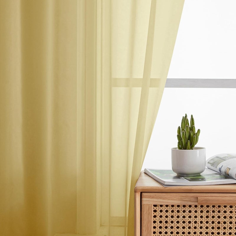 SimpleBrand Yellow Sheer Curtains 96 Inches Long, Light Filtering Rod Pocket Solid Color Window Sheer Curtain Panels, Elegant Curtains & Drapes for Living Room, Bedroom 2 Panels, 42" W x 96" L - Image 3