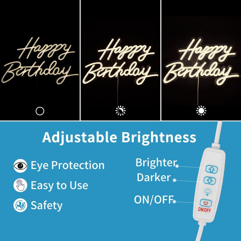 Dengduoduo Happy Birthday Neon Sign for Wall Decor, LED Happy Birthday Light Up Sign, USB Powered Dimmable Neon Light for Birthday Party Decorations Backdrop, Warm White - Image 4