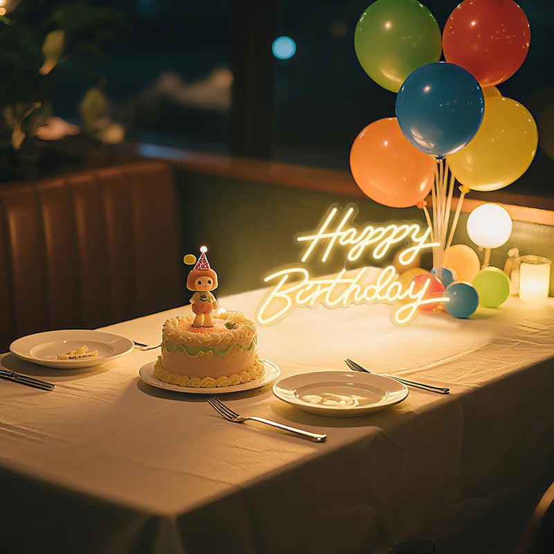 Dengduoduo Happy Birthday Neon Sign for Wall Decor, LED Happy Birthday Light Up Sign, USB Powered Dimmable Neon Light for Birthday Party Decorations Backdrop, Warm White - Image 3