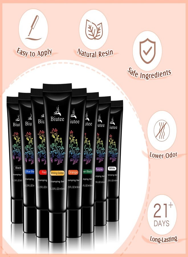 SEISSO 8 Colors Nail Stamping Polish Gels Nail Stamper Kit + 4pcs Nail Stamp Templates + 1 Peel Off Nail Tape Stamp Latex Bose Coat & Top Coat with Scraper Flower Holiday Art Design Gift DIY Manicure - Image 3