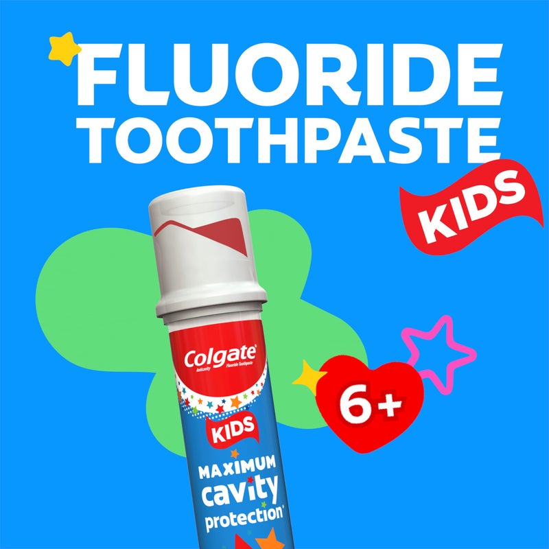 Colgate Kids Toothpaste Pump with Fluoride for Cavity Protection, Ages 6+, ADA Accepted, Bubble Fruit, 4.4 Ounce, 6 Pack - Image 2