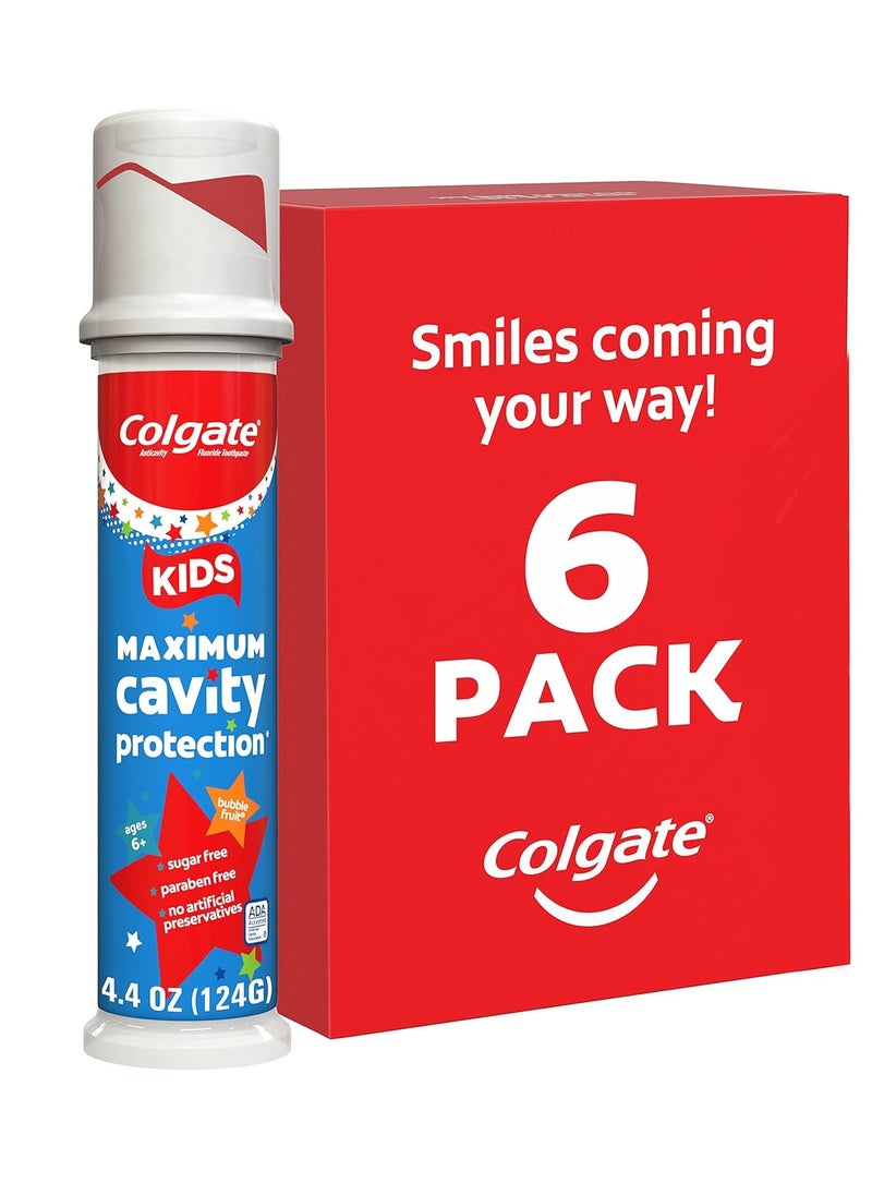 Colgate Colgate Kids Toothpaste Pump with Fluoride, Anticavity & Cavity Protection Toothpaste, For Ages 6+, Mild Bubble Fruit Flavor, 4.4 Ounce, 6 Pack  - Image 1