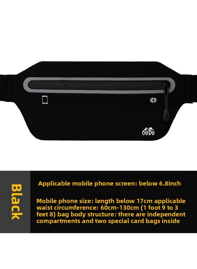 Generic Sports Mobile Phone Waist Bag Men's And Women's Invisible Waist Bag Ultra-thin Waterproof Waist Bag 6 Inch Mobile Phone Bag Mini Waist Bag-Color:All Black-Capacity:6.5 Inch  - Image 1