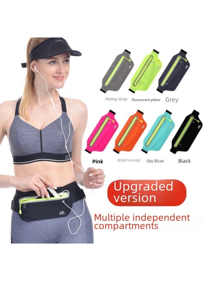 Generic Sports Mobile Phone Waist Bag Men's And Women's Invisible Waist Bag Ultra-thin Waterproof Waist Bag 6 Inch Mobile Phone Bag Mini Waist Bag-Color:All Black-Capacity:6.5 Inch  - Image 2