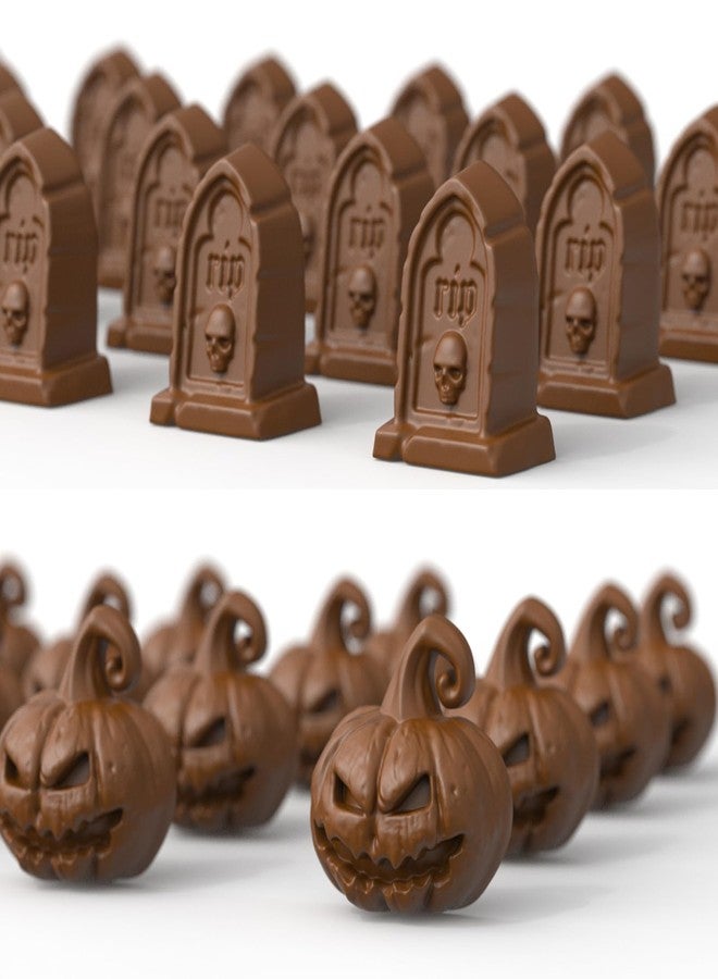 Fchil Halloween Skeleton Candy Molds, Set of 4, 124-Cavity Pumpkin Skull Bat Spider Witch Hat Tombstone Chocolate Silicone Molds for Cupcake Topper Gummy - Image 5