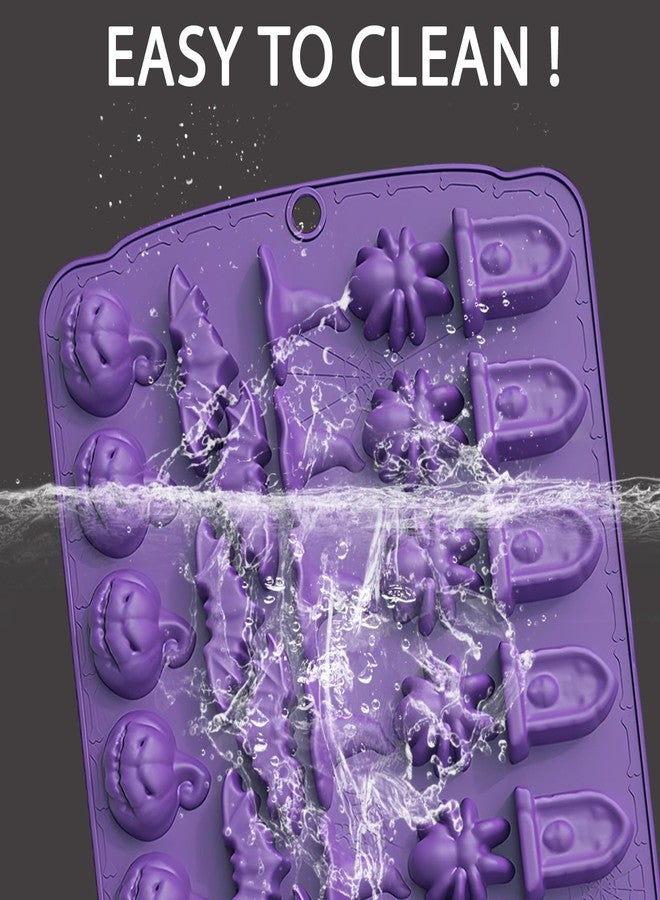 Fchil Halloween Skeleton Candy Molds, Set of 4, 124-Cavity Pumpkin Skull Bat Spider Witch Hat Tombstone Chocolate Silicone Molds for Cupcake Topper Gummy - Image 4