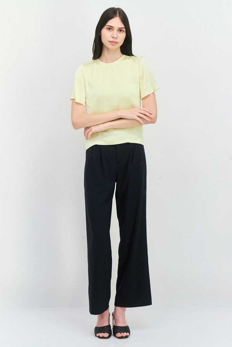 MANGO Women Round Neck Short Sleeves Plain Blouse, Light Yellow - Image 4