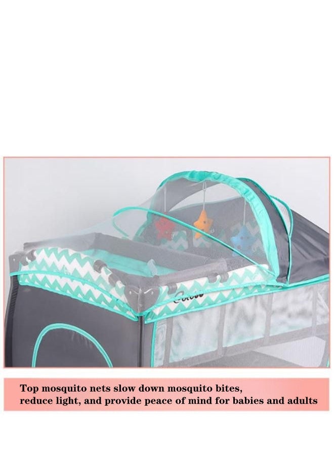 COCO BABY - Two Layer Bed Portable Foldable And Movable Diaper Table Baby Care Table Baby Crib With Mosquito Net And Mattress And Diaper Table 0-36 Months - Image 1