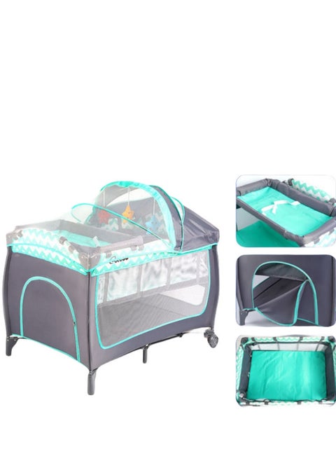 Two Layer Bed Portable Foldable And Movable Diaper Table Baby Care Table Baby Crib With Mosquito Net And Mattress And Diaper Table 0-36 Months