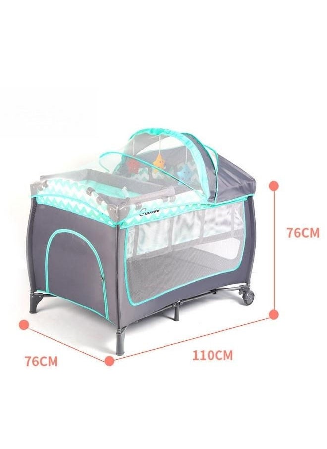 COCO BABY - Two Layer Bed Portable Foldable And Movable Diaper Table Baby Care Table Baby Crib With Mosquito Net And Mattress And Diaper Table 0-36 Months - Image 1