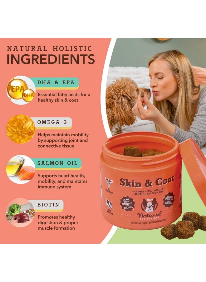  شركة Natural Dog - مضغ الجلد والفراء، بنكهة السلمون والبازلاء، فيتامينات ومكملات غذائية للكلاب من أجل بشرة وفراء صحيين، تخفيف الحكة للكلاب التي تعاني من الحساسية، مع البيوتين وفيتامين هـ وأوميجا 3 ومضادات الأكسدة - Image 1
