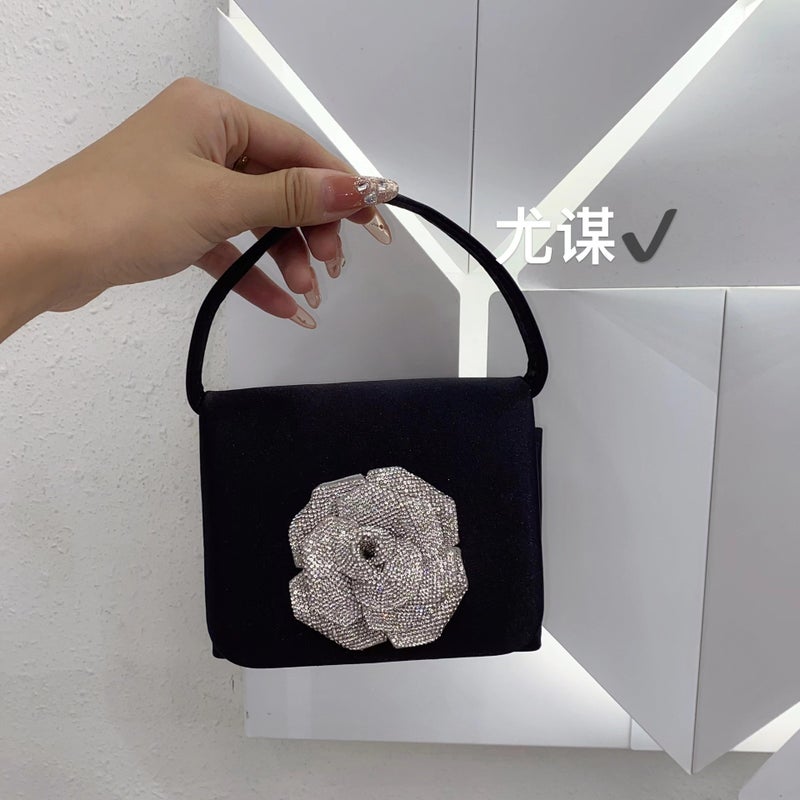 French Banquet Silk Satin Small Square Bag High-Grade Flower Mini Lipstick Change Key Hand Messenger Bag - Image 2