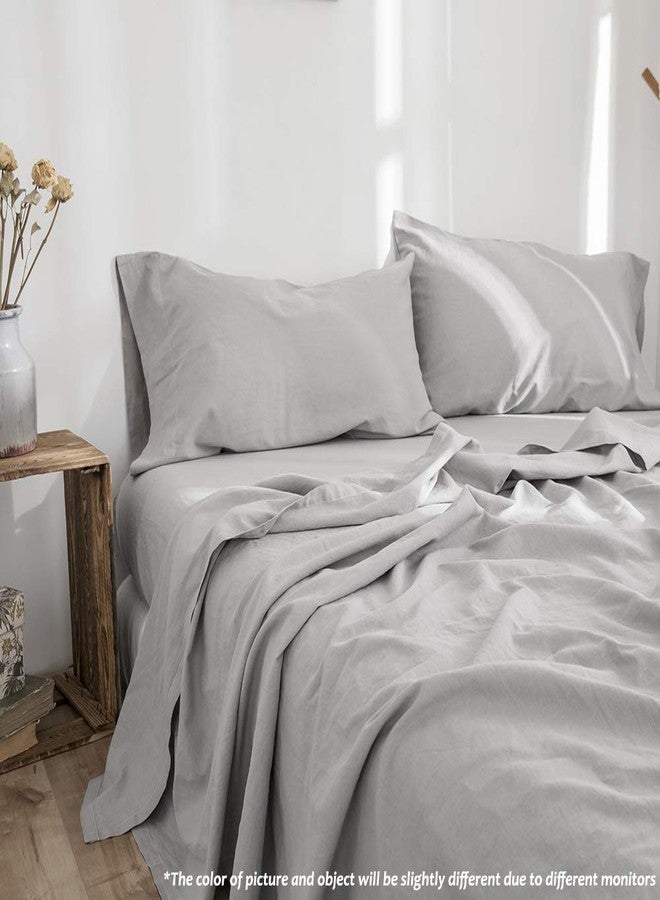 Simple&Opulence Belgian Linen Sheet Set Solid Color - 4 Pieces (1 Flat Sheet, 1 Fitted Sheet & 2 Pillowcases) Natural Flax Cotton Blend Soft Breathable Farmhouse Bedding - Queen Size, Grey - Image 5