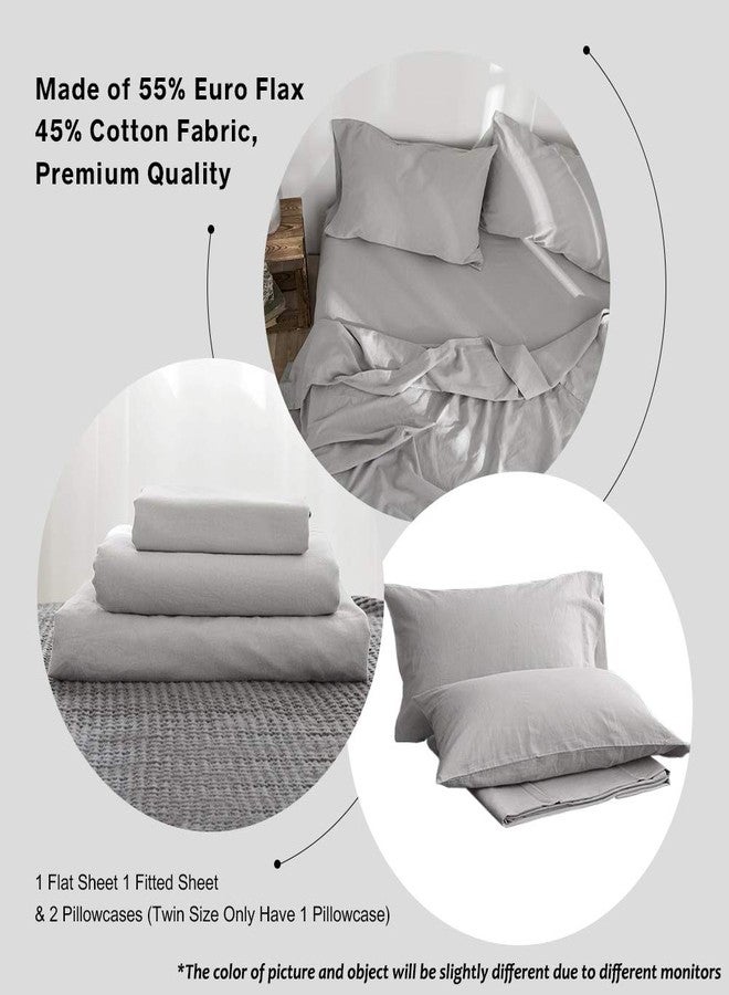 Simple&Opulence Belgian Linen Sheet Set Solid Color - 4 Pieces (1 Flat Sheet, 1 Fitted Sheet & 2 Pillowcases) Natural Flax Cotton Blend Soft Breathable Farmhouse Bedding - Queen Size, Grey - Image 4
