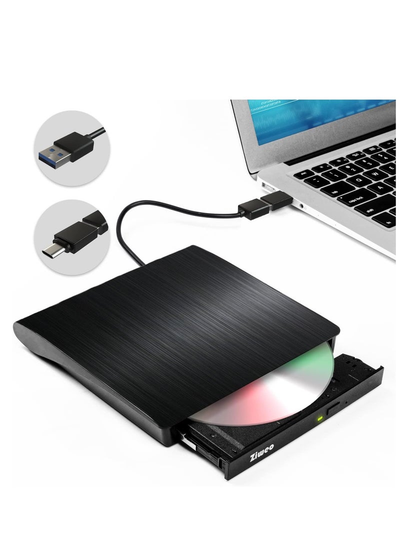 ماركة غير محددة - محرك اقراص دي في دي خارجي USB 3.0 نوع C محمول CD +/-RW مشغل دي في دي لموقد اعادة كتابة روم متوافق مع اللابتوب والكمبيوتر المكتبي وويندوز وماك بوك ولينكس وماك او اس - Image 1