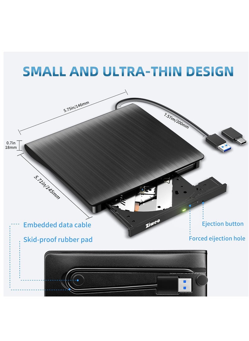 ماركة غير محددة - محرك اقراص دي في دي خارجي USB 3.0 نوع C محمول CD +/-RW مشغل دي في دي لموقد اعادة كتابة روم متوافق مع اللابتوب والكمبيوتر المكتبي وويندوز وماك بوك ولينكس وماك او اس - Image 1