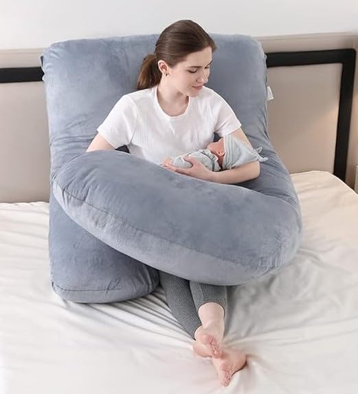 LAKSHIT CREATION Long Side Sleeper Maternity/Pregnancy Pillow with 100% Soft Microfiber Filling |Removable Velvet Cover with Zipper |Maternity Pillow Gift for Pregnancy Sleeping (Grey, U-Shape) - Image 1