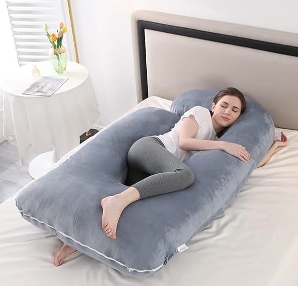 LAKSHIT CREATION Long Side Sleeper Maternity/Pregnancy Pillow with 100% Soft Microfiber Filling |Removable Velvet Cover with Zipper |Maternity Pillow Gift for Pregnancy Sleeping (Grey, U-Shape) - Image 2