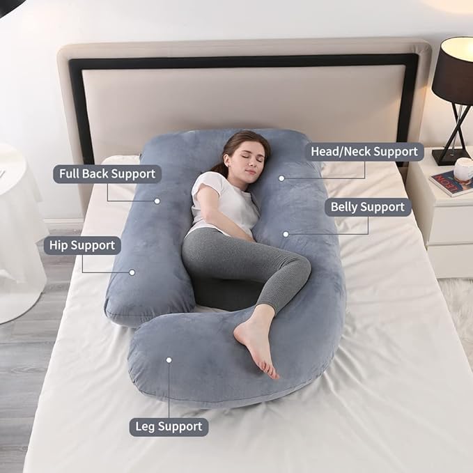 LAKSHIT CREATION Long Side Sleeper Maternity/Pregnancy Pillow with 100% Soft Microfiber Filling |Removable Velvet Cover with Zipper |Maternity Pillow Gift for Pregnancy Sleeping (Grey, U-Shape) - Image 3