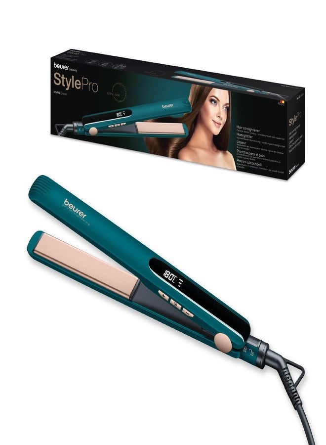 Beurer HS 50 Ocean Premium Hair Straightener for women I German Engineering I Ceramic Keratin Plates I Temperature Settings I LED Display I Auto Shut-Off I 360° Swivel Cord I Spring Plates I Fast Heat-Up I 3-Year Warranty I Green in color - Image 1