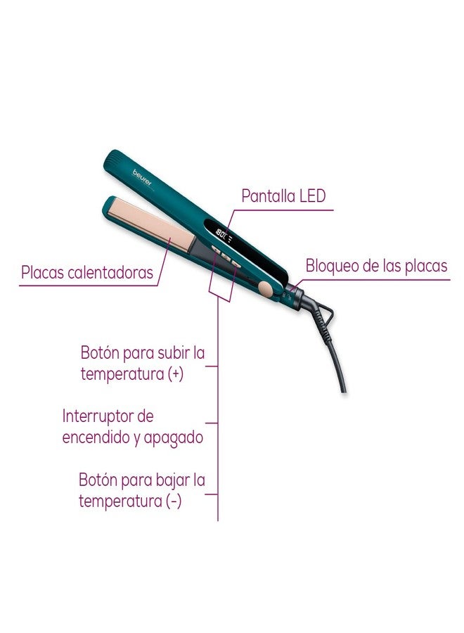 Beurer HS 50 Ocean Premium Hair Straightener for women I German Engineering I Ceramic Keratin Plates I Temperature Settings I LED Display I Auto Shut-Off I 360° Swivel Cord I Spring Plates I Fast Heat-Up I 3-Year Warranty I Green in color - Image 5
