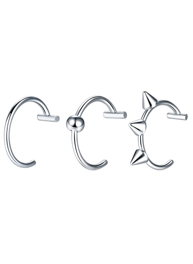 3pcs Fake Lip Piercing Lip Rings Snake Bite Jewelry Non-Piercing Snake Bite Jewelry Stainless Steel Black Silver - Image 1