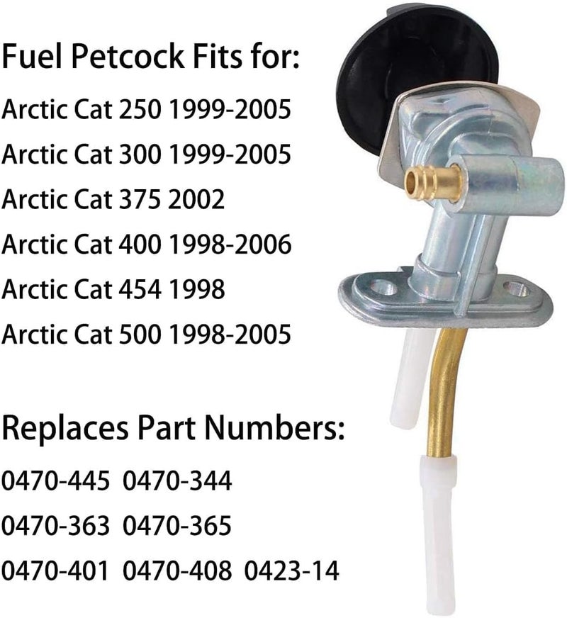 Earlyred Fuel Valve Petcock Tank Switch for Arctic Cat 250 300 400 375 454 500 ATV Parts Shut Off Valve Petcock with Knob Fuel Line Filter Clamp Replacement 0470-445 0470-408 1997-2006 - Image 2