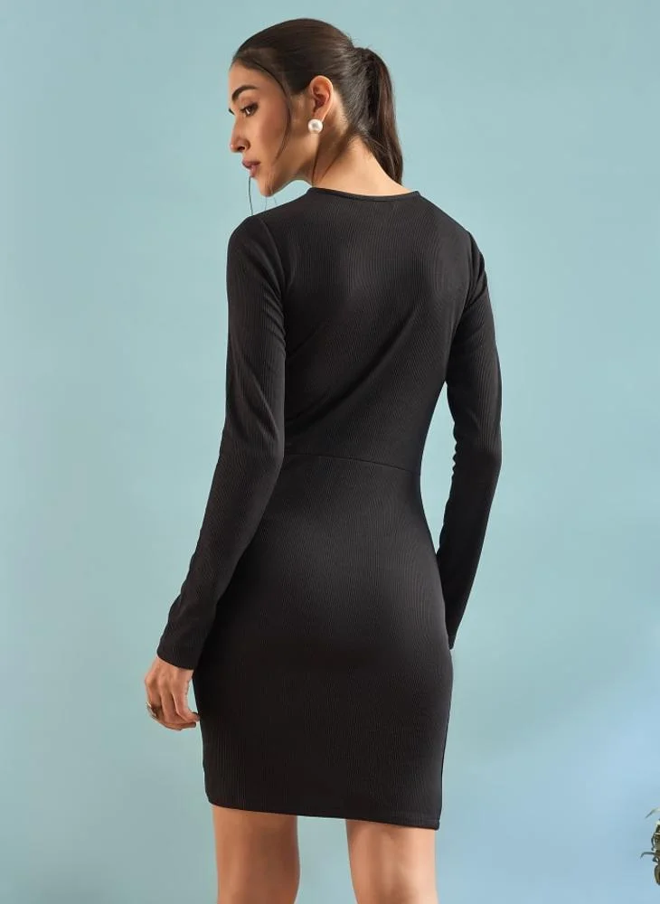 Panit PANIT Ribbed Bodycon Short Dress - Black