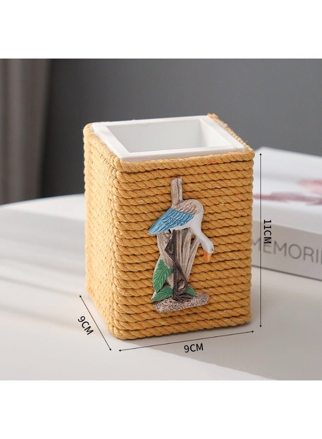 YINZUO Nautical Rope Pen Holder – Coastal Desk Organizer with Sailboat/Anchor/Seagull Decor – Beach Theme Office Pencil Cup - Image 2