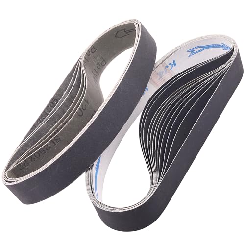 Taokyid 18 Pack 1-1/8 x 21 Inch Sanding Belts, 3 Each of 120 240 400 600 800 1000 Grits Sander Belts for Makita Sander, 1-1/8-Inch x 21-Inch Abrasive Silicon Carbide Sander Belts - Image 1