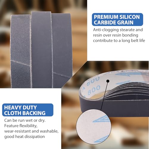 Taokyid 18 Pack 1-1/8 x 21 Inch Sanding Belts, 3 Each of 120 240 400 600 800 1000 Grits Sander Belts for Makita Sander, 1-1/8-Inch x 21-Inch Abrasive Silicon Carbide Sander Belts - Image 4