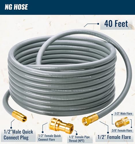 CALPOSE 40 Feet 1/2 inch ID Natural Gas Grill Hose with Quick Connect Fittings, Natural Gas Line for Grill, Pizza Oven, Heater and More Low Pressure Appliance - Image 2