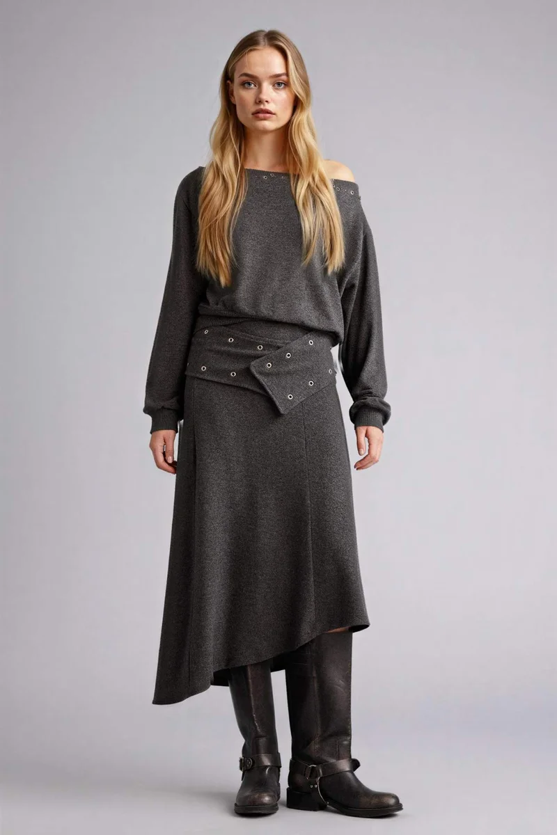 ديفاكتو Loose Fit Off Shoulder Long Sleeve T-Shirt
