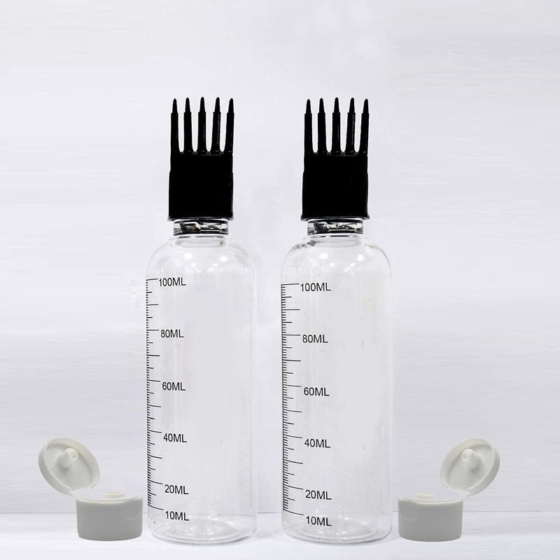 vedini Hair Root Applicator Bottle with Comb Cap for Applying Hair Oil, Shampoo and Medicines with DIY Sticker, BPA Free, Multiuse Plastic Bottles (100ml, Pack of 2) - Image 1