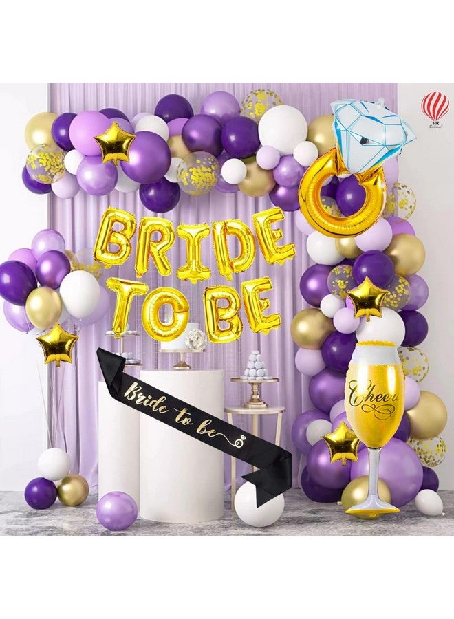 HK Balloons Pack Of 62 Bride To Be Decoration Item Set Combo For Bachelor Wedding Party Decoration Balloons With Sash & Confetti Purple White Themed Bride To Be Decorations - Image 1