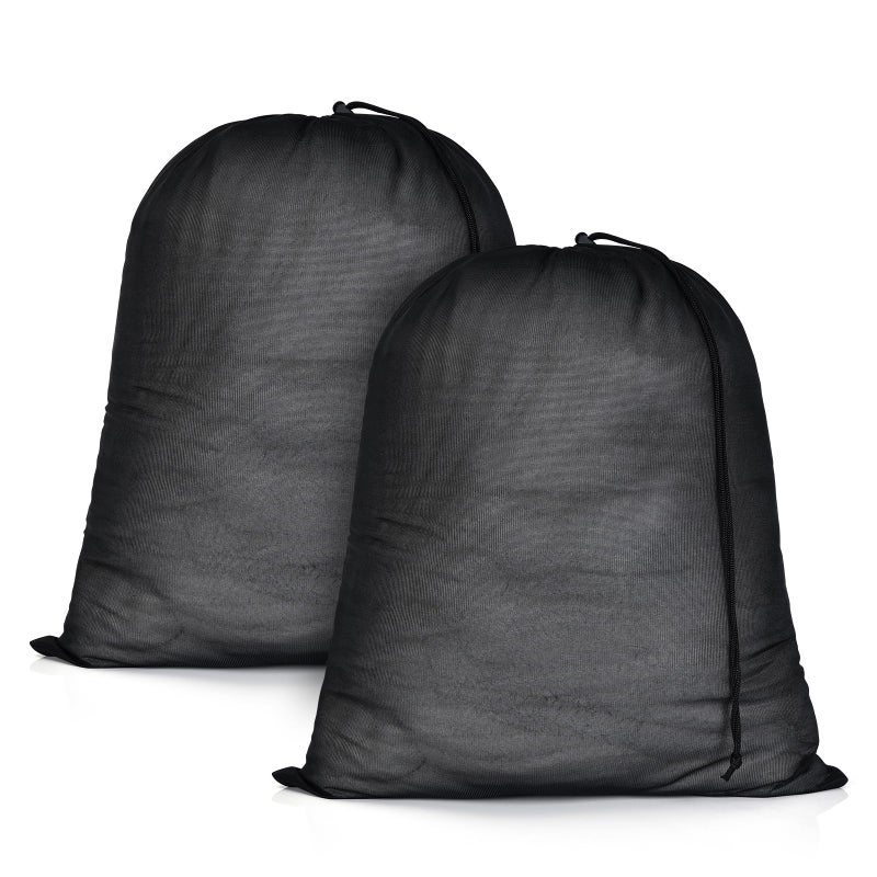 OTraki 20x24 inch Mesh Laundry Bags 2 Pack Fine Mesh Heavy Duty Drawstring Bag Washable Medium Toy Sack Washing Bag for Home Dorm Hotel Camp Beach Travel Storage Dont Drying Melting 140176 Black