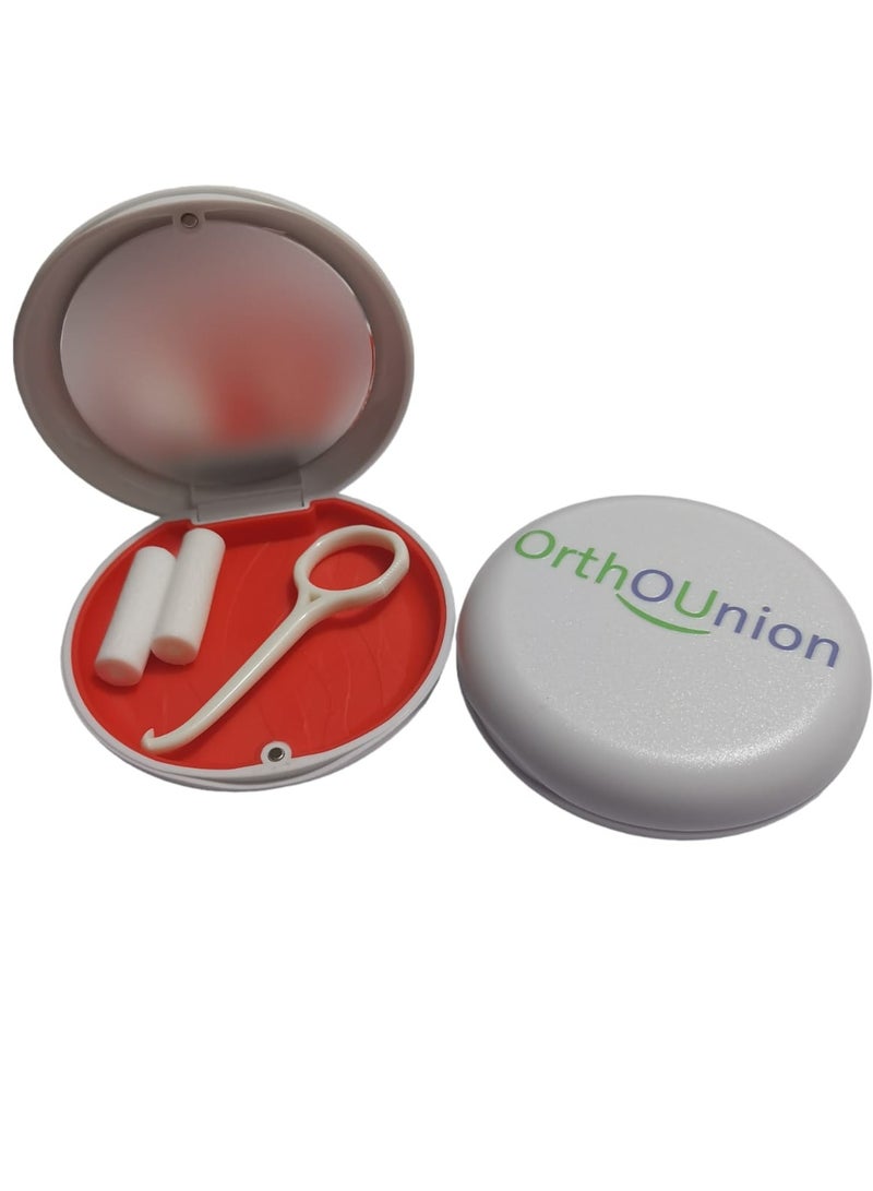 OrthoUnion Aligner Case with Chewis, Remover Tool, and Mirror White Color - Image 1